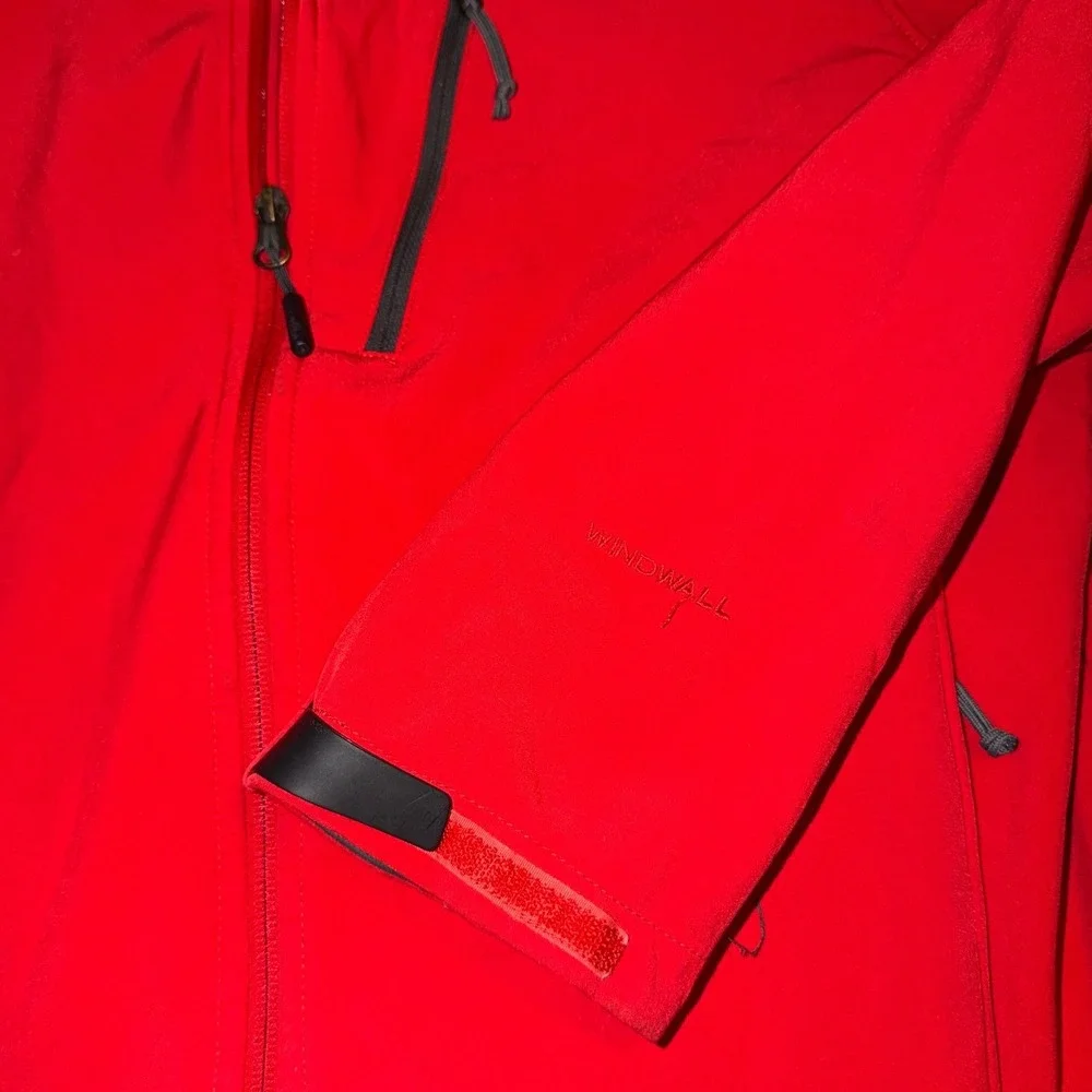 The North Face Mens WindWall Softshell Jacket Red Full Zip Grid Fleece Large